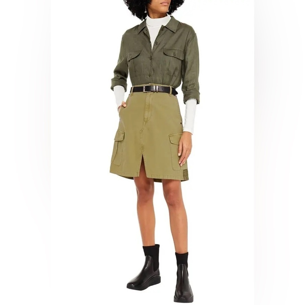 Rag & Bone Army Green Striped Cotton Canvas Utility Cargo Skirt Size 28